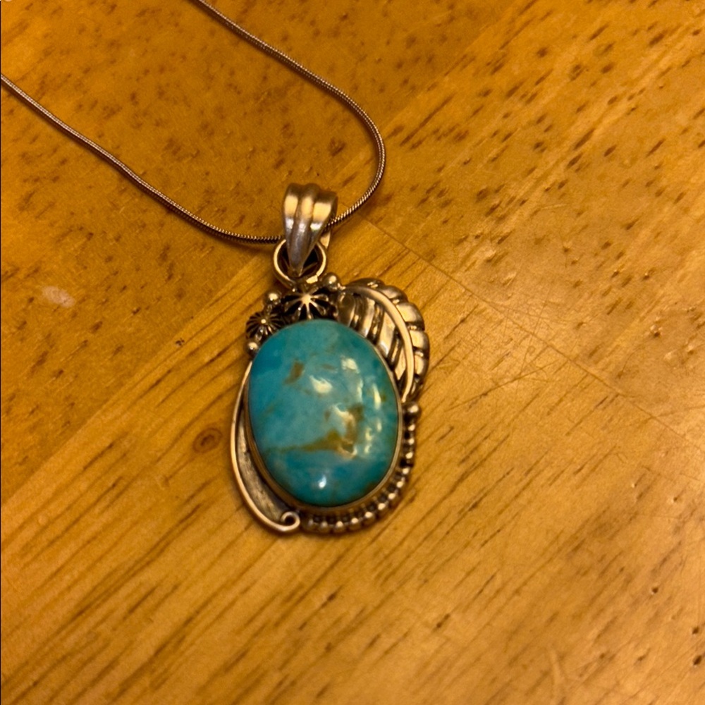 Turquoise and Silver Pendant Necklace